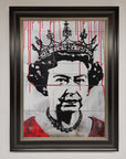 Luxury Queen Elizabeth Graffiti Red Blood Framed Poster, stylish royal street art decor, premium framed artwork for modern spaces by Zestio at brixbailey.com