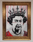 Luxury Queen Elizabeth Graffiti Red Blood Framed Poster, premium royal street art decor, stylish bold statement artwork by Zestio at brixbailey.com