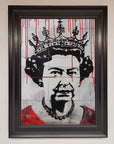 Luxury Queen Elizabeth graffiti red blood framed poster, stylish royal street art decor, premium bold artwork for modern spaces by Zestio at brixbailey.com