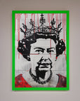 Luxury Queen Elizabeth Graffiti Red Blood Framed Poster, stylish royal street art decor, premium framed wall art by Zestio at brixbailey.com