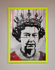 Luxury Queen Elizabeth Graffiti Red Blood Framed Poster, stylish royal street art decor, premium framed wall art by Zestio at brixbailey.com