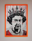 Luxury Queen Elizabeth graffiti red blood framed poster, stylish royal urban street art, premium home decor focal point by Zestio at brixbailey.com