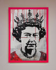 Luxury Queen Elizabeth graffiti red blood framed poster, stylish royal urban street art, premium home decor focal point by Zestio at brixbailey.com