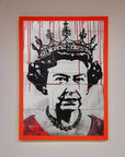 Luxury Queen Elizabeth Graffiti Red Blood Framed Poster, stylish royal street art decor, premium framed wall art by Zestio at brixbailey.com