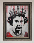 Luxury Queen Elizabeth Graffiti Red Blood Framed Poster, stylish royal urban street art, premium home decor, best-selling wall art by Zestio at brixbailey.com