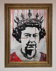 Luxury Queen Elizabeth Graffiti Red Blood Framed Poster, bold royal street art, premium home decor, stylish modern wall art by Zestio at brixbailey.com