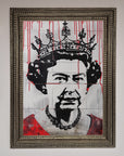 Queen Elizabeth Graffiti Red Blood Framed Poster, luxury royal street art, stylish bold decor, premium framed artwork, trending best-selling wall art by Zestio at brixbailey.com