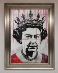 Luxury Queen Elizabeth graffiti red blood framed poster, stylish royal urban street art decor, premium best-selling wall art by Zestio at brixbailey.com