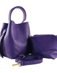 Italian Leather Bucket Bag for Women with Pouch & Adjustable Strap - Made in Italy - Elegant Violet Suede Inserts by Kailimood.store at brixbailey.com