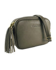 RB1007AQ | Tracollina Donna in Vera Pelle Made in Italy.Tracolla removibile. Attacchi con moschettoni in metallo Oro Lucido - Colore Taupe - Dimensioni: cm 20 x 15 x 7