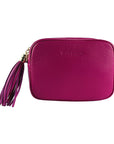 Italian Leather Crossbody Bag for Women - Adjustable Strap & Gold Zipper - Made in Italy - Fuchsia by Kailimood.store at brixbailey.com