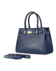 RB1016D | Borsa Donna a Mano in Vera Pelle Made in Italy con tracolla removibile. Attacchi con moschettoni in metallo Oro Lucido - Colore Blu - Dimensioni: cm 28 x 20 x 14 + 12,5