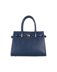 RB1016D | Borsa Donna a Mano in Vera Pelle Made in Italy con tracolla removibile. Attacchi con moschettoni in metallo Oro Lucido - Colore Blu - Dimensioni: cm 28 x 20 x 14 + 12,5