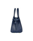 RB1016D | Borsa Donna a Mano in Vera Pelle Made in Italy con tracolla removibile. Attacchi con moschettoni in metallo Oro Lucido - Colore Blu - Dimensioni: cm 28 x 20 x 14 + 12,5