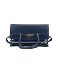 RB1016D | Borsa Donna a Mano in Vera Pelle Made in Italy con tracolla removibile. Attacchi con moschettoni in metallo Oro Lucido - Colore Blu - Dimensioni: cm 28 x 20 x 14 + 12,5