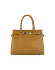 RB1016S | Borsa Donna a Mano in Vera Pelle Made in Italy con tracolla removibile. Attacchi con moschettoni in metallo Oro Lucido - Colore Cognac - Dimensioni: cm 28 x 20 x 14 + 12,5