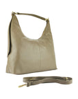 Soft Shoulder Bag for Women in Genuine Dollar Grain Leather - Taupe & Gold Accents by Kailimood.store at brixbailey.com