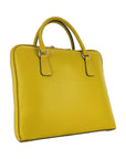 Unisex Mustard Yellow Business Briefcase in Genuine Dollar Grain Leather - Made in Italy | 36x29x6.5 cm | Zipper Closure & Notebook Pocket by Kailimood.store at brixbailey.com