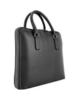 Luxury Unisex Business Briefcase in Genuine Italian Leather - Made in Italy | Black Dollar Grain Leather with Nickel Zipper & Pockets by Kailimood.store at brixbailey.com