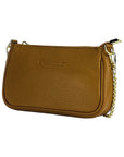 Mini Bag with Gold Metal Chain Strap - Genuine Leather Cognac - Made in Italy by Kailimood.store at brixbailey.com