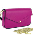Renato Borzatta Italy Shoulder Bag - Fuchsia Genuine Leather Mini Bag with Removable Gold Chain Strap by Kailimood.store at brixbailey.com