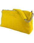 Yellow Leather Zip Top Handbag with Chain Handle - Made in Italy - Double Compartment & Adjustable Strap by Kailimood.store at brixbailey.com