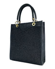 Vertical Handbag for Women with Removable Shoulder Strap - Genuine Leather & Straw - Made in Italy - Black - Elegant & Fashionable by Kailimood.store at brixbailey.com