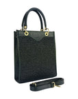 Vertical Handbag with Removable Shoulder Strap - Genuine Leather & Straw - Made in Italy - Elegant Black Design by Kailimood.store at brixbailey.com