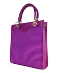 Vertical Handbag for Women in Genuine Leather & Straw - Made in Italy - Raspberry Color, Removable Shoulder Strap, Gold Hardware by Kailimood.store at brixbailey.com