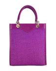 Vertical Handbag for Women in Genuine Leather & Straw - Made in Italy - Raspberry Color, Removable Shoulder Strap by Kailimood.store at brixbailey.com