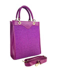 Vertical Handbag for Women - Made in Italy Genuine Leather & Straw - Raspberry Color - Adjustable Shoulder Strap - Elegant & Functional Design by Kailimood.store at brixbailey.com