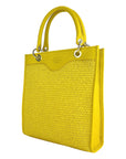 Vertical Handbag with Removable Shoulder Strap - Genuine Leather & Straw - Made in Italy - Elegant Yellow Fashion Bag by Kailimood.store at brixbailey.com