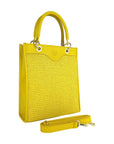 Vertical Handbag for Women with Removable Shoulder Strap - Made in Italy Genuine Leather & Straw - Elegant Yellow Fashion Bag by Kailimood.store at brixbailey.com