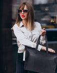 Renato Borzatta Sydney Collection - Convertible Leather Tote to Duffel Bag in Black by Kailimood.store at brixbailey.com
