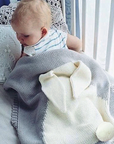 Cute Bunny Knitted Baby Blanket - Soft Acrylic, White & Gray, 41x29 Inches by Baby Lamby at brixbailey.com