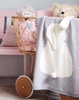 Cute Bunny Knitted Baby Blanket - Soft Acrylic, White & Gray, 41x29 Inches - Cozy & Warm by Baby Lamby at brixbailey.com