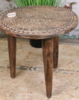 Rawlan Carved Wooden Side Table Burnt Finish