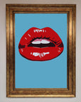 Red Lips contemporary framed poster, luxury bold statement art, modern elegant wall decor, stylish vibrant home artwork by Zestio at brixbailey.com