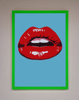 Red Lips Contemporary Framed Poster, luxury modern wall art, stylish bold statement piece, trending home decor, best-selling framed artwork by Zestio at brixbailey.com