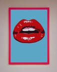 Red Lips Contemporary Framed Poster, luxury modern wall art, stylish bold statement piece, trending home decor, best-selling framed artwork by Zestio at brixbailey.com