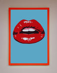 Red Lips Contemporary Framed Poster, luxury modern wall art, stylish bold statement piece, trending home decor by Zestio at brixbailey.com