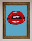 Red Lips contemporary framed poster, modern elegant wall art, bold statement piece, stylish home decor, premium customizable artwork by Zestio at brixbailey.com