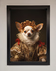 Renaissance Chihuahua framed print, premium historical art with humor, stylish home decor, luxury handcrafted wall art by Zestio at brixbailey.com