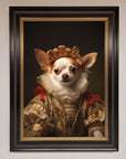 Renaissance Chihuahua framed print, luxury historical art with humorous charm, stylish home decor, premium handcrafted wall art by Zestio at brixbailey.com