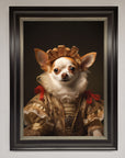 Renaissance Chihuahua framed print, humorous historical art, premium handcrafted home decor, stylish classic dog portrait by Zestio at brixbailey.com