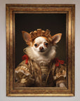 Renaissance Chihuahua framed print, luxury historical art with humor, stylish home decor, premium handcrafted wall art by Zestio at brixbailey.com