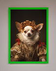 Renaissance Chihuahua framed print, stylish historical art with humor, premium handcrafted home decor, trending best-selling wall art by Zestio at brixbailey.com