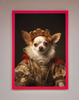 Renaissance Chihuahua framed print, luxury historical art with humorous charm, stylish home decor, premium handcrafted wall art by Zestio at brixbailey.com