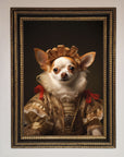 Renaissance Chihuahua framed print, humorous historical art, premium handcrafted home decor, stylish classic dog portrait by Zestio at brixbailey.com