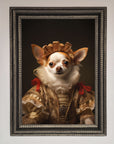 Renaissance Chihuahua framed print, luxury historical art with humorous charm, stylish home decor, premium handcrafted frame by Zestio at brixbailey.com